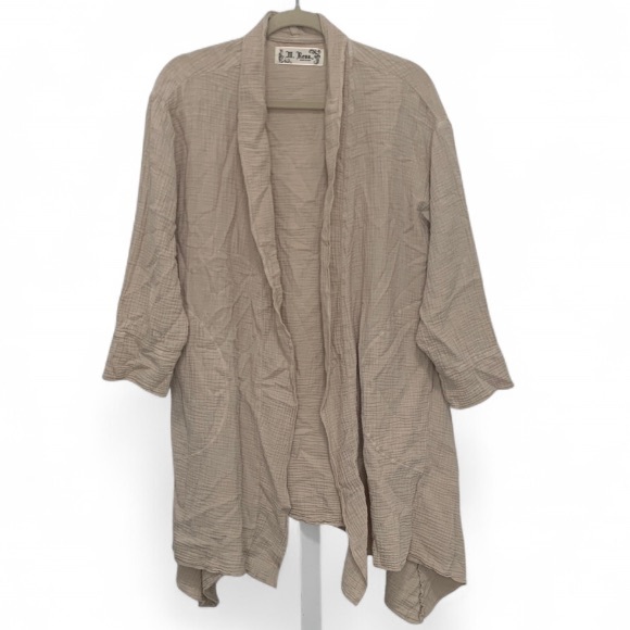 M Rena Tops - M. Rena Beige Double Gauze Open Front Short Sleeve Cardi